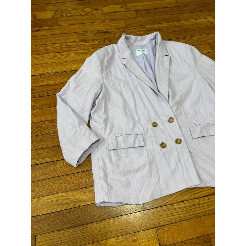 Old Navy Womens Blazer Jacket Sz XL Linen Rayon Lavendar Double Breasted Relaxed - Picture 3 of 6